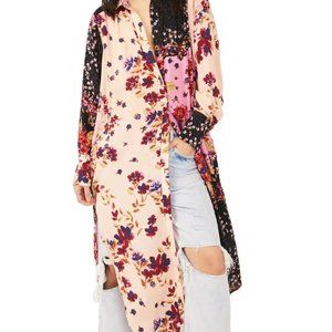 Free People Jackie Print Maxi Dress Kimono Blouse Size L NWT
